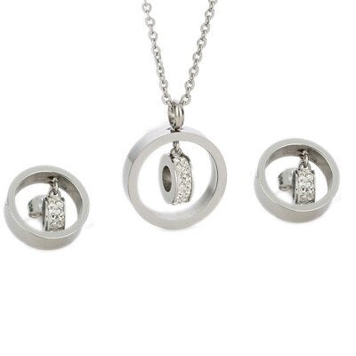 Gold-Plated or Platinum-Plated Cubic Zirconia 316L Stainless Steel Necklace & Earrings Jewelry Set-Jewelry Sets-Innovato Design-Silver-Innovato Design