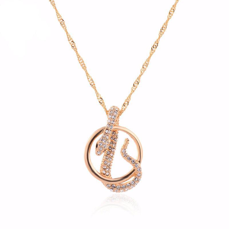 Austrian Crystal Snake Pendant Necklace-Necklaces-Innovato Design-Rose Gold-Innovato Design