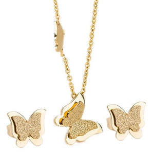 Romantic Butterfly Stainless Steel Necklace & Earrings Fashion Jewelry Set-Jewelry Sets-Innovato Design-Gold-Innovato Design