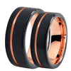 Rose Gold Inlay Black Tungsten Wedding Ring Set-Couple Rings-Innovato Design-8-6-Innovato Design