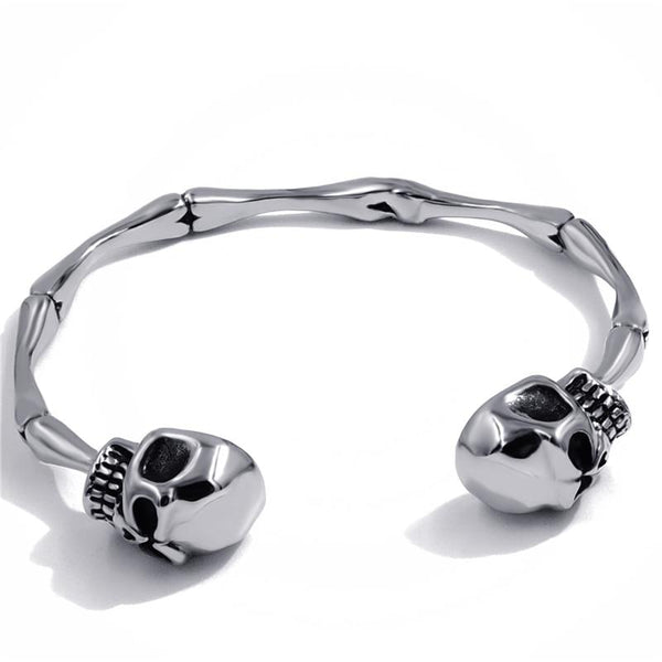 Men's Stainless Steel Silver-Tone Skull Cuff Bracelet - InnovatoDesign