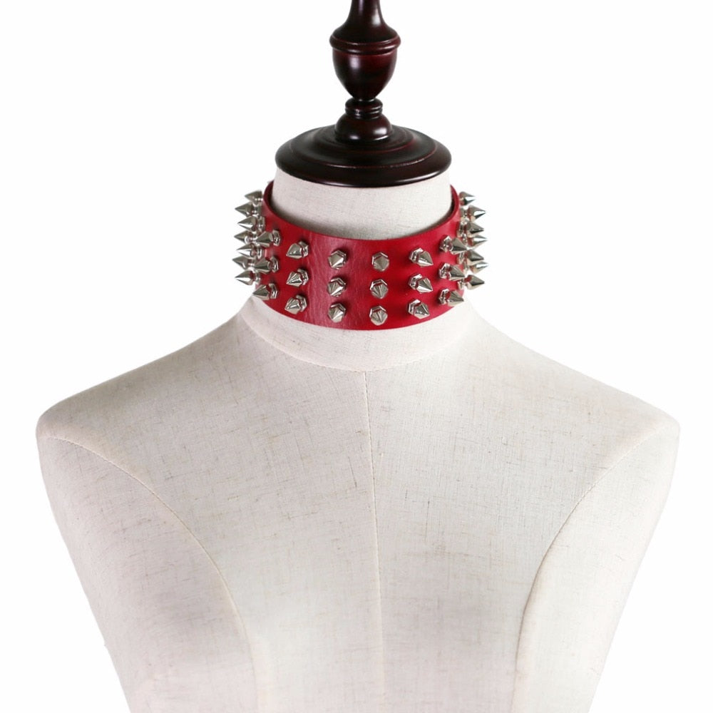 Silver Color Metal Spike Choker Collar Leather Gothic Punk Rock Necklace-Necklaces-Innovato Design-Black-Innovato Design
