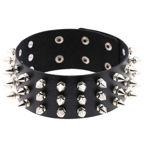 Silver Color Metal Spike Choker Collar Leather Gothic Punk Rock Necklace-Necklaces-Innovato Design-Black-Innovato Design