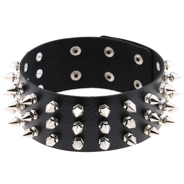 Silver Color Metal Spike Choker Collar Leather Gothic Punk Rock