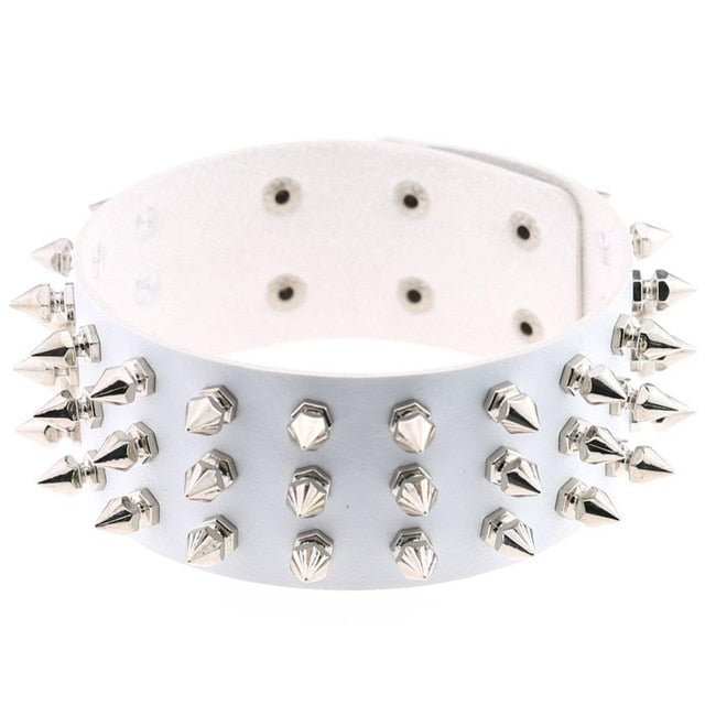 Silver Color Metal Spike Choker Collar Leather Gothic Punk Rock Necklace-Necklaces-Innovato Design-White-Innovato Design