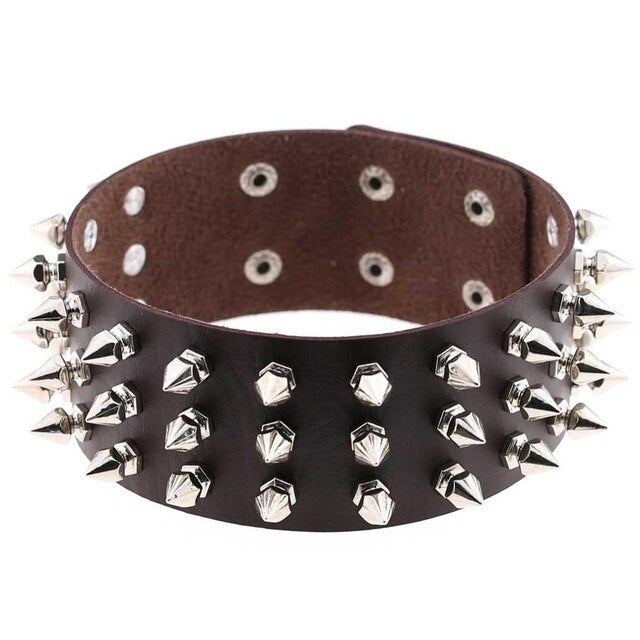 Silver Color Metal Spike Choker Collar Leather Gothic Punk Rock Necklace-Necklaces-Innovato Design-Coffee-Innovato Design