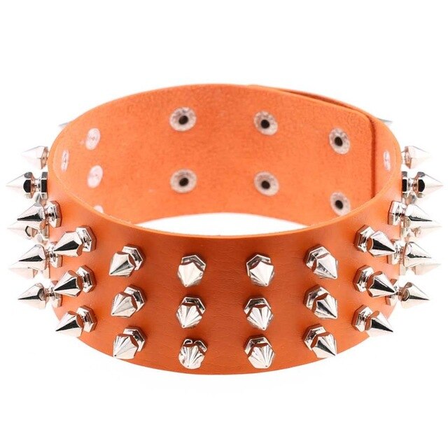 Silver Color Metal Spike Choker Collar Leather Gothic Punk Rock Necklace-Necklaces-Innovato Design-Orange-Innovato Design