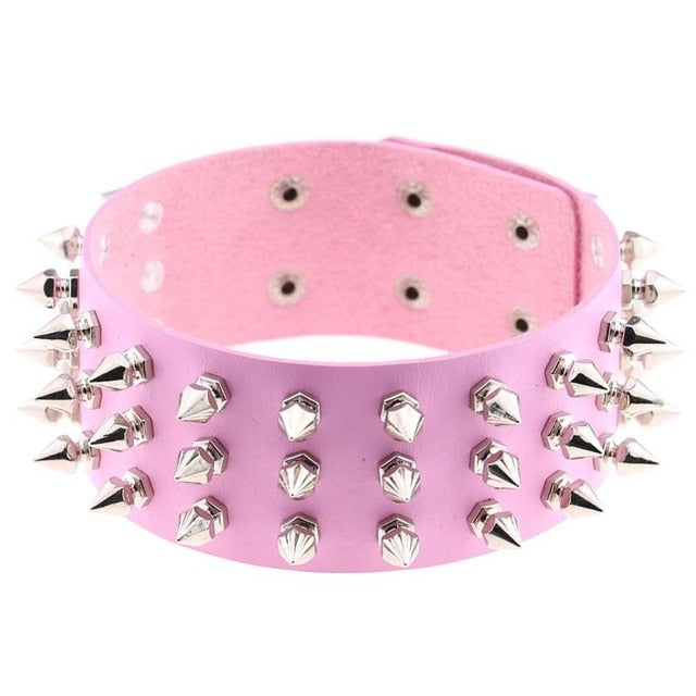 Silver Color Metal Spike Choker Collar Leather Gothic Punk Rock Necklace-Necklaces-Innovato Design-Pink-Innovato Design