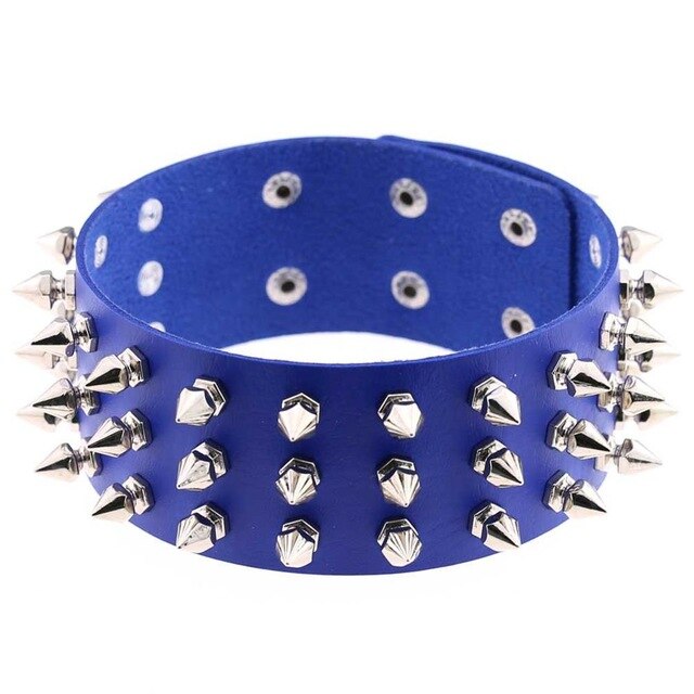 Silver Color Metal Spike Choker Collar Leather Gothic Punk Rock Necklace-Necklaces-Innovato Design-Blue-Innovato Design