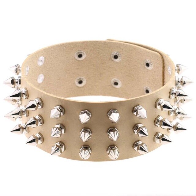 Silver Color Metal Spike Choker Collar Leather Gothic Punk Rock Necklace-Necklaces-Innovato Design-Nude-Innovato Design