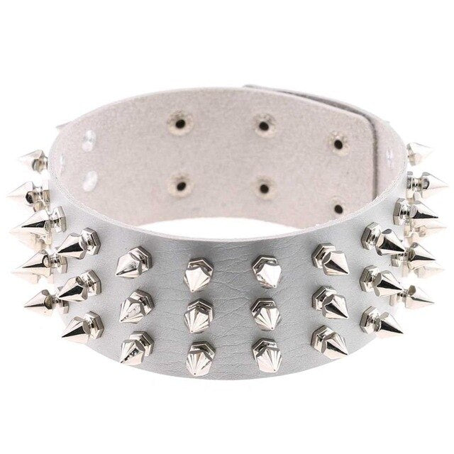 Silver Color Metal Spike Choker Collar Leather Gothic Punk Rock Necklace-Necklaces-Innovato Design-Gray-Innovato Design