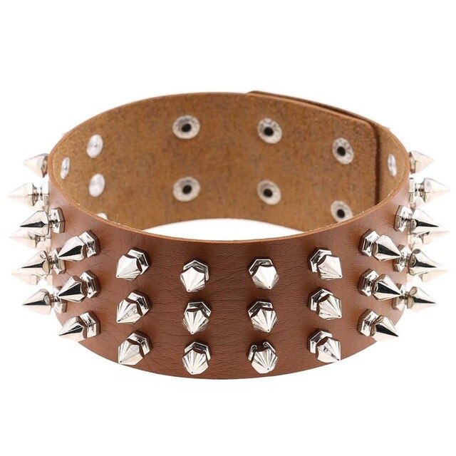 Silver Color Metal Spike Choker Collar Leather Gothic Punk Rock Necklace-Necklaces-Innovato Design-Brown-Innovato Design