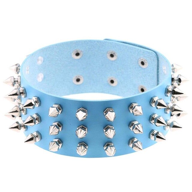 Silver Color Metal Spike Choker Collar Leather Gothic Punk Rock Necklace-Necklaces-Innovato Design-Sky Blue-Innovato Design