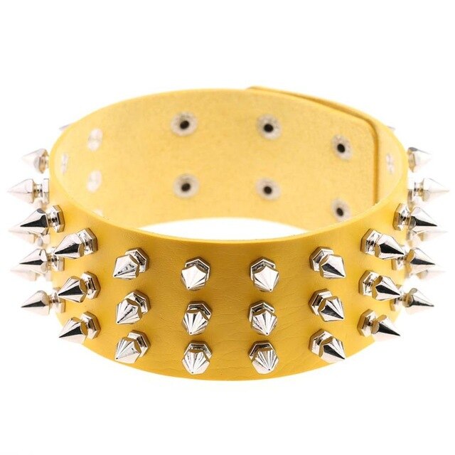 Silver Color Metal Spike Choker Collar Leather Gothic Punk Rock Necklace-Necklaces-Innovato Design-Yellow-Innovato Design