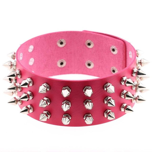 Silver Color Metal Spike Choker Collar Leather Gothic Punk Rock Necklace-Necklaces-Innovato Design-Rose-Innovato Design