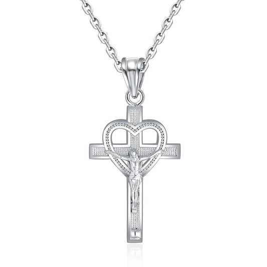 Heart Shaped White Silver Pendant Cross Necklace-Necklaces-Innovato Design-Innovato Design