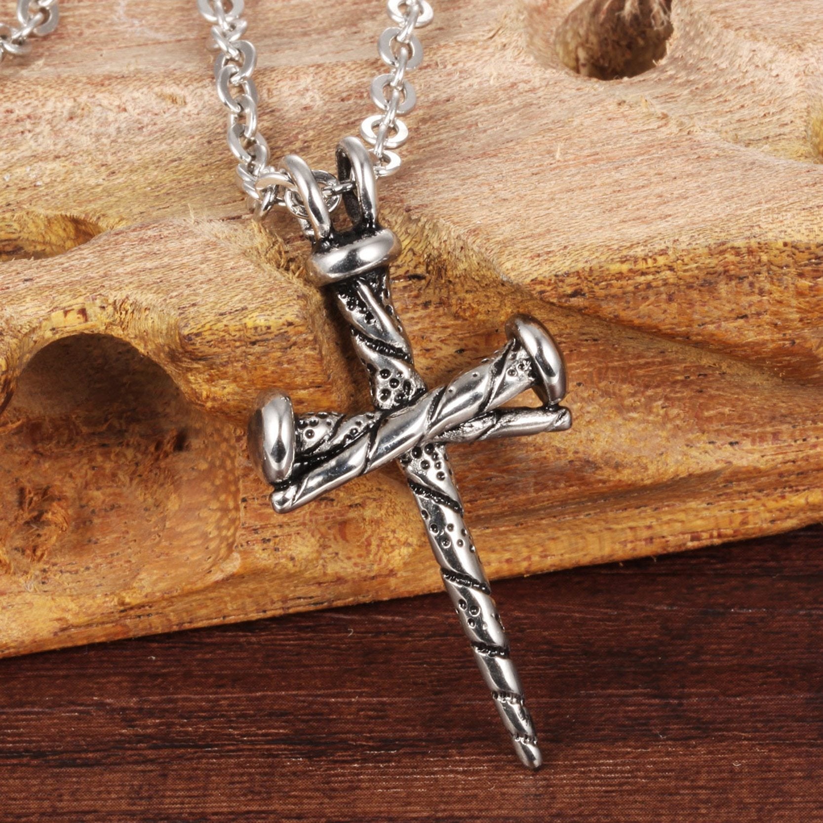 Stainless Steel 3 Nail Cross Pendant with Chain Necklace-Necklaces-Innovato Design-Innovato Design