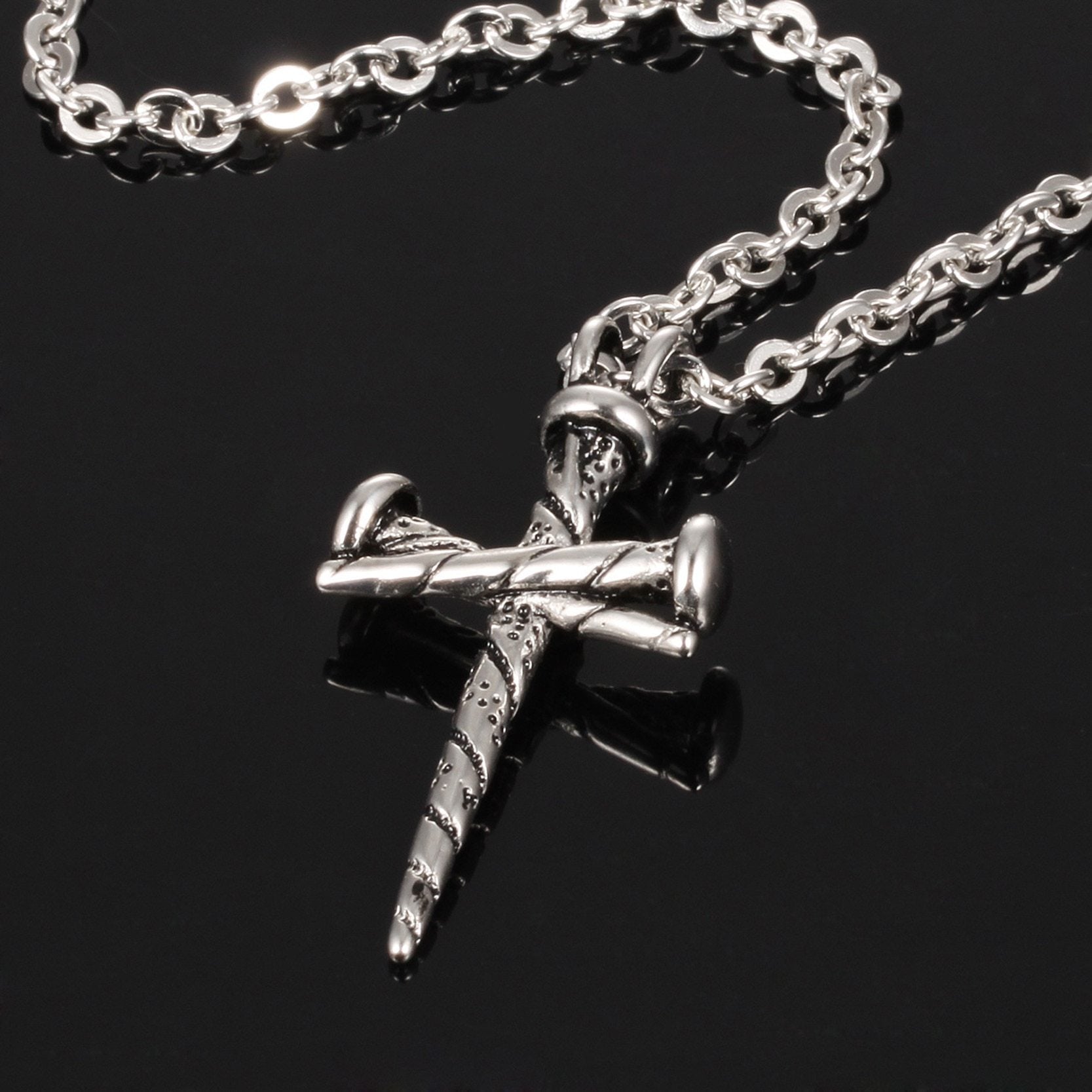 Stainless Steel 3 Nail Cross Pendant with Chain Necklace-Necklaces-Innovato Design-Innovato Design