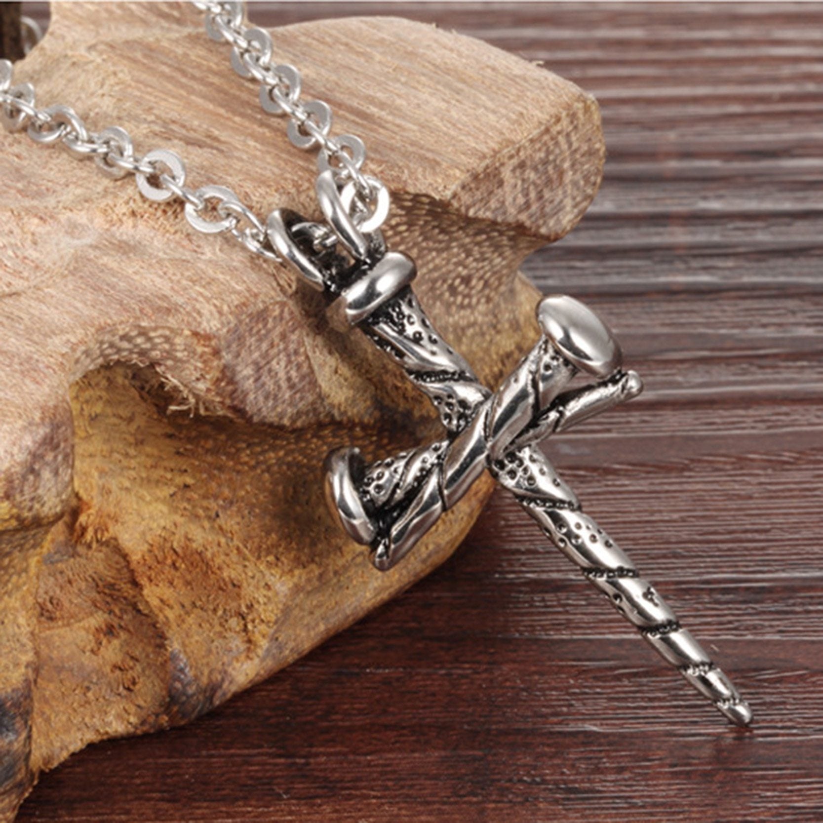 Stainless Steel 3 Nail Cross Pendant with Chain Necklace-Necklaces-Innovato Design-Innovato Design