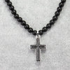 Obsidian Bead Necklace with Black Crystal Silver Cross Pendant - InnovatoDesign