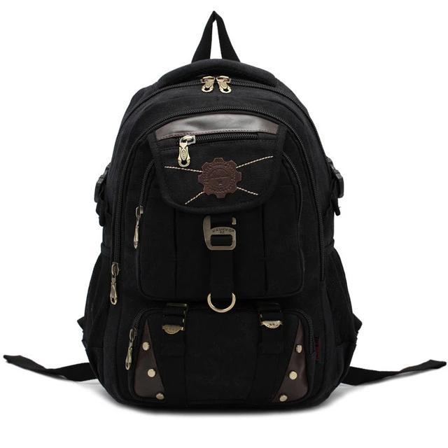 Large Canvas and Leather Travel Backpack in 3 Colors-Backpacks-Innovato Design-Black-Innovato Design