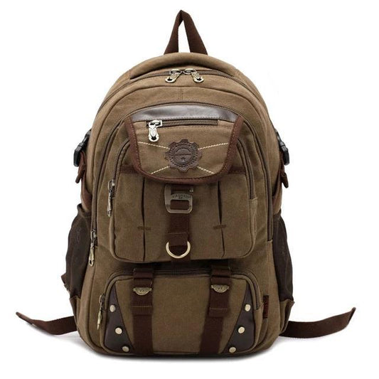 Large Canvas and Leather Travel Backpack in 3 Colors-Backpacks-Innovato Design-Khaki-Innovato Design