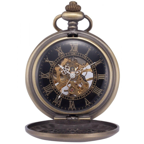 Vintage Pocket Watch with Intricate Hollow Brass Carving - InnovatoDesign