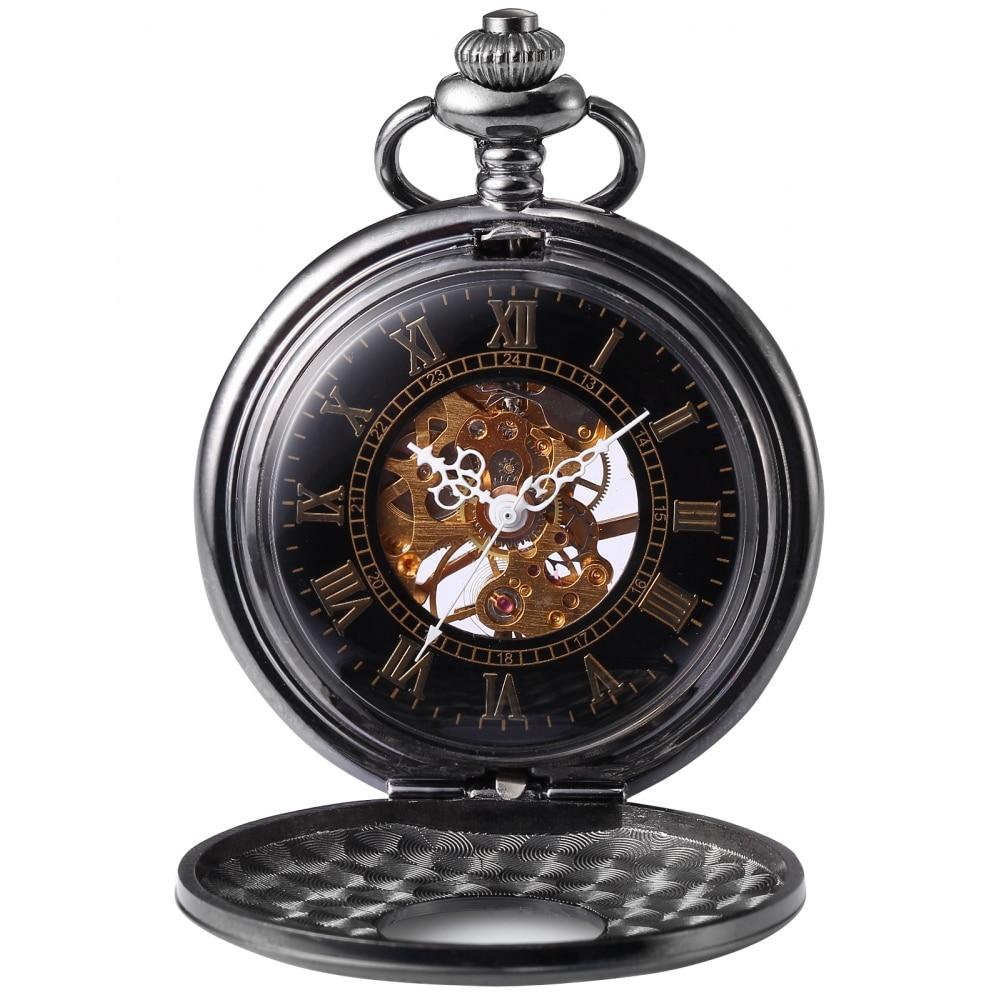 Roman Numeral Carvings on a Black Metal Pocket Watch-Pocket Watch-Innovato Design-Innovato Design