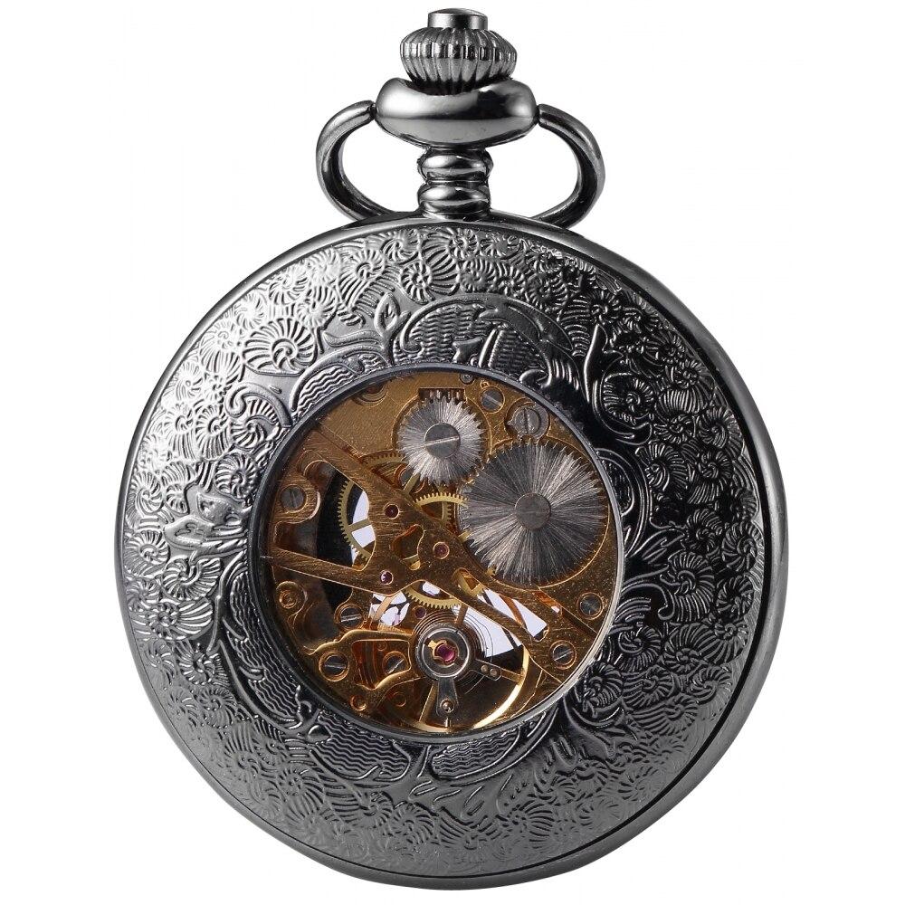 Roman Numeral Carvings on a Black Metal Pocket Watch-Pocket Watch-Innovato Design-Innovato Design