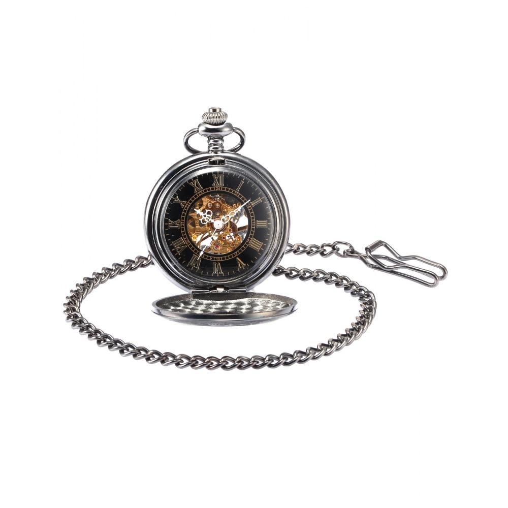 Roman Numeral Carvings on a Black Metal Pocket Watch-Pocket Watch-Innovato Design-Innovato Design