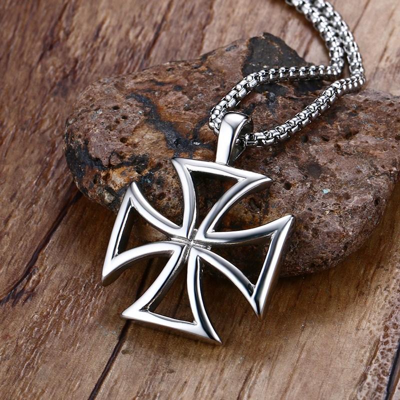 Stainless Steel Silver Templar Cross Hollow Border Pendant Necklace-Necklaces-Innovato Design-Innovato Design