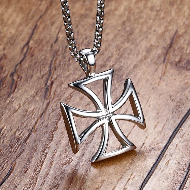 Stainless Steel Silver Templar Cross Hollow Border Pendant Necklace-Necklaces-Innovato Design-Innovato Design