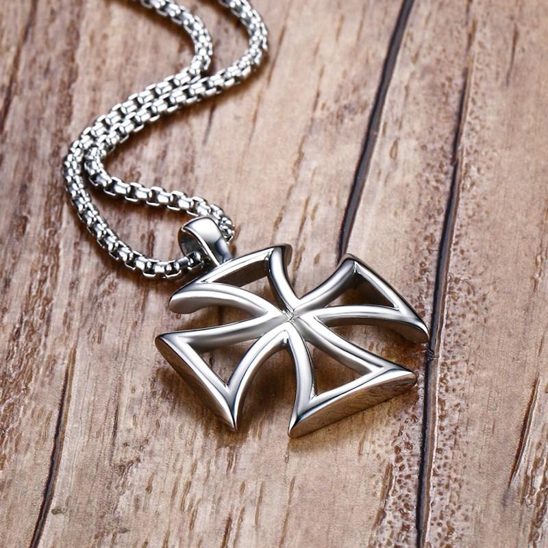 Stainless Steel Silver Templar Cross Hollow Border Pendant Necklace-Necklaces-Innovato Design-Innovato Design