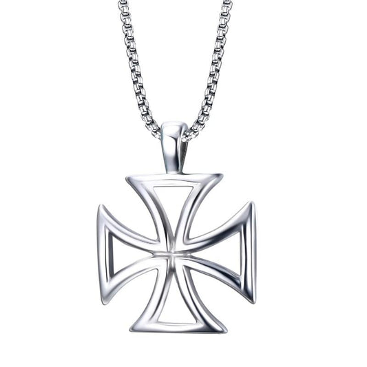 Stainless Steel Silver Templar Cross Hollow Border Pendant Necklace-Necklaces-Innovato Design-Innovato Design