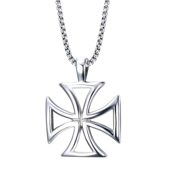 Stainless Steel Silver Templar Cross Hollow Border Pendant Necklace - InnovatoDesign
