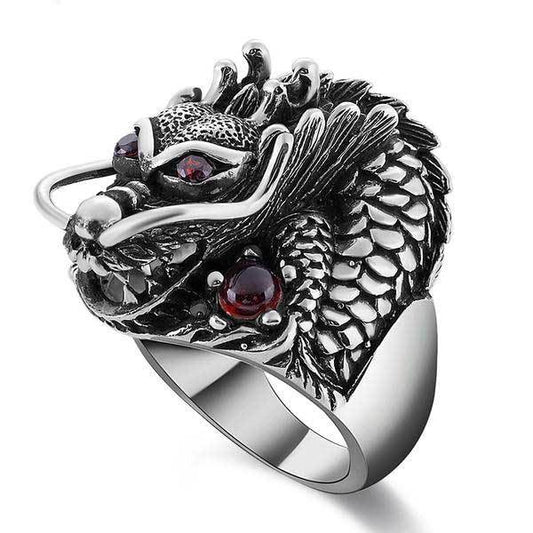 Men's Red-Eye Dragon Ring Solid Sterling 925 Hallmarked Silver Ring with Zirconia-Rings-Innovato Design-7-Innovato Design