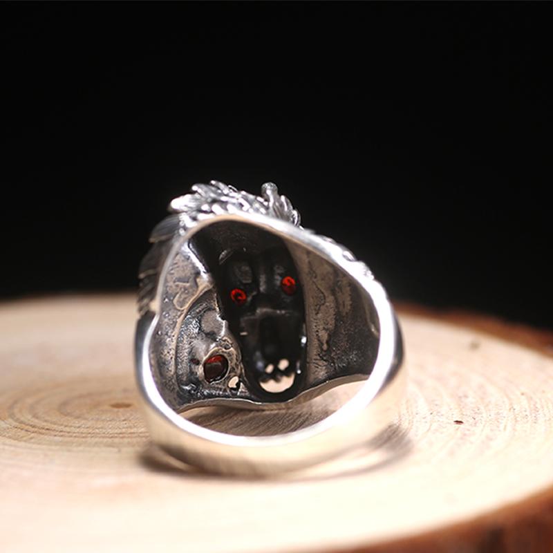 Men's Red-Eye Dragon Ring Solid Sterling 925 Hallmarked Silver Ring with Zirconia-Rings-Innovato Design-7-Innovato Design