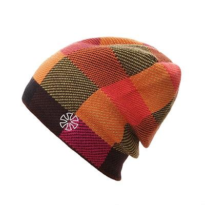 Multicolored Checkered Embroidered Knit Winter Hat, Beanie or Bonnet-Hats-Innovato Design-Orange-Innovato Design