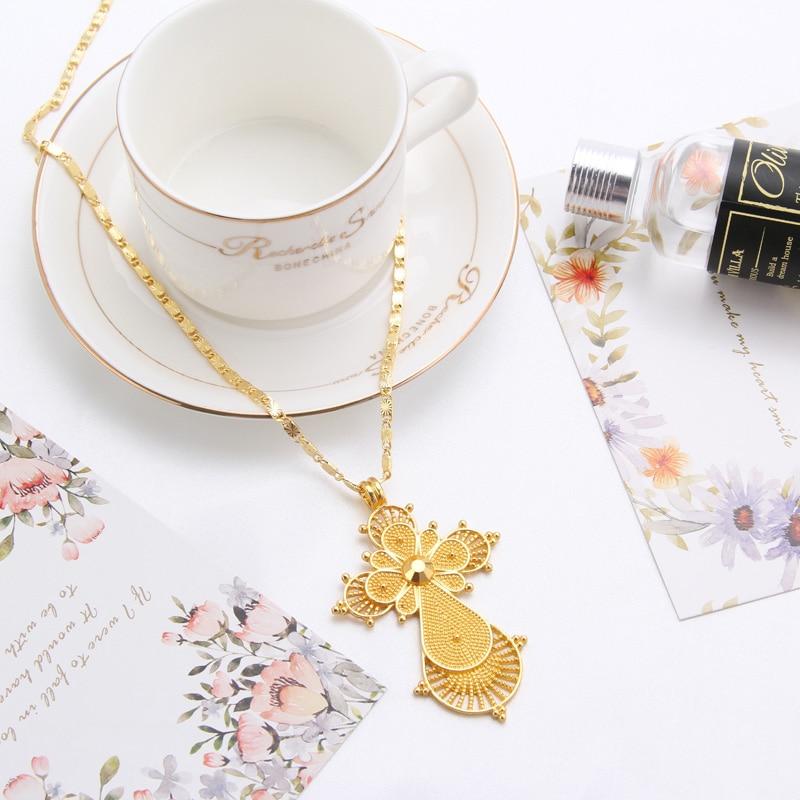 Golden Habesha Ethiopian Cross Pendant Chain Necklace-Necklaces-Innovato Design-Innovato Design