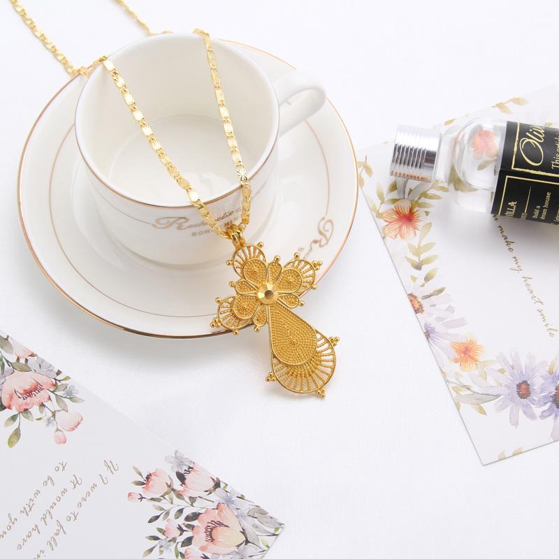 Golden Habesha Ethiopian Cross Pendant Chain Necklace-Necklaces-Innovato Design-Innovato Design