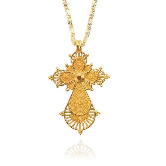 Golden Habesha Ethiopian Cross Pendant Chain Necklace-Necklaces-Innovato Design-Innovato Design