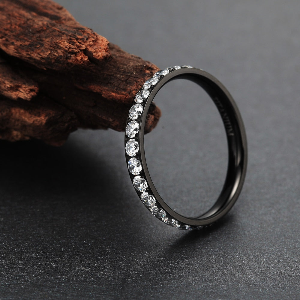 3mm Cubic Zirconia Titanium Fashion Wedding Ring-Rings-Innovato Design-Black-5-Innovato Design