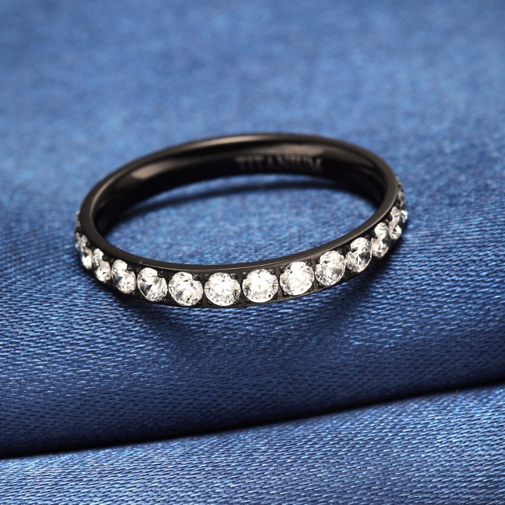 3mm Cubic Zirconia Titanium Fashion Wedding Ring-Rings-Innovato Design-Black-5-Innovato Design