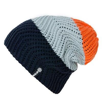 Tri-colored Striped Beanie, Knit Hat or Bonnet-Hats-Innovato Design-Dark Blue Orange-Innovato Design