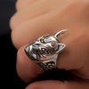 Steampunk Devil Ring with Two Half Demon Faces Made of Solid 925 Sterling Silver - InnovatoDesign