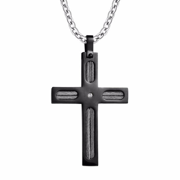 Black Plated Stainless Steel Titanium Wire Cross Pendant Necklace - InnovatoDesign