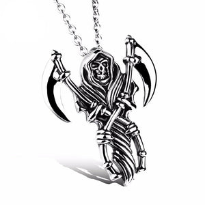 Stainless Steel Double Scythe Grim Reaper Pendant Necklace-Necklaces-Innovato Design-Innovato Design