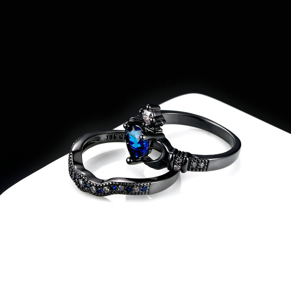 Cubic Zirconia and Blue Crystal Claddagh Fashion Engagement Ring-Rings-Innovato Design-6-Innovato Design