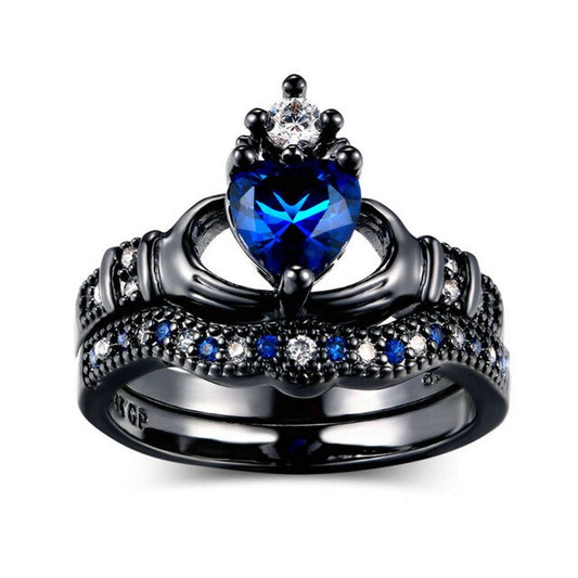 Cubic Zirconia and Blue Crystal Claddagh Fashion Engagement Ring-Rings-Innovato Design-7-Innovato Design