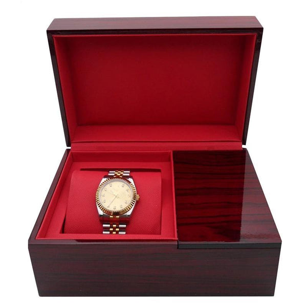 Burgundy Brown Glossy Wood Watch and Jewelry Storage Box - InnovatoDesign